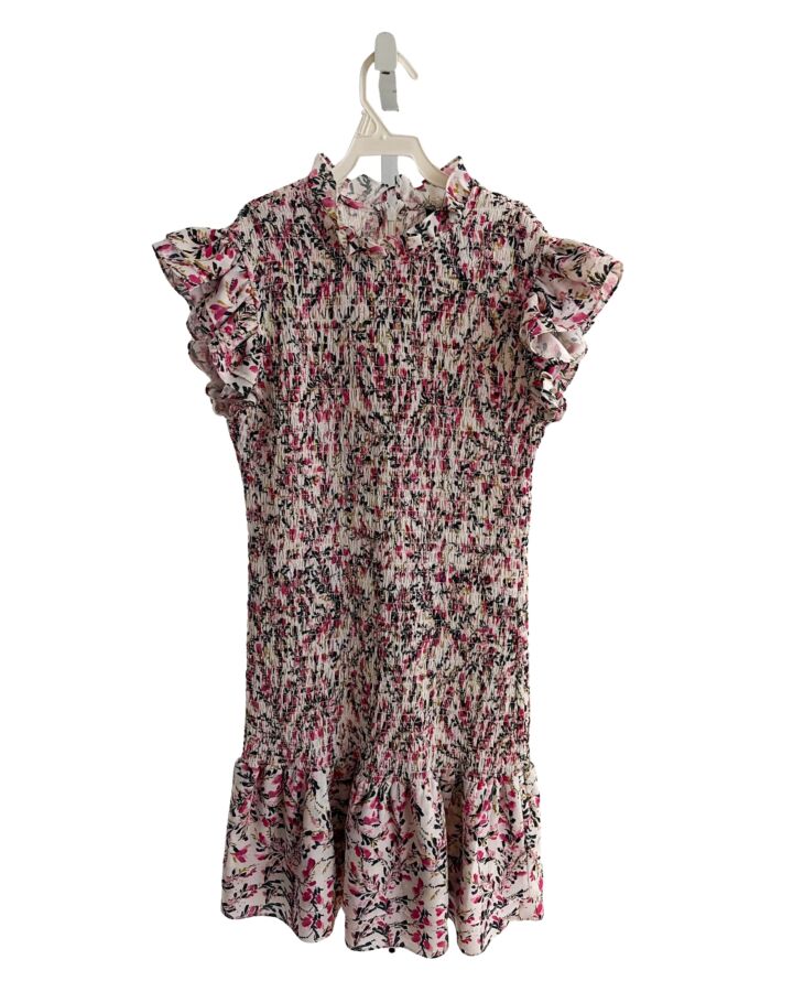 FRENCH CONNECTION  PINK  FLORAL SMOCKED DRESS WITH RUFFLE