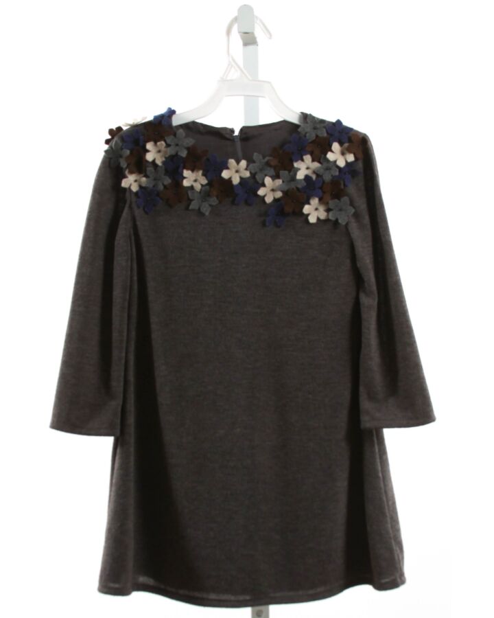 ISABEL GARRETON  GRAY  FLORAL APPLIQUED KNIT DRESS