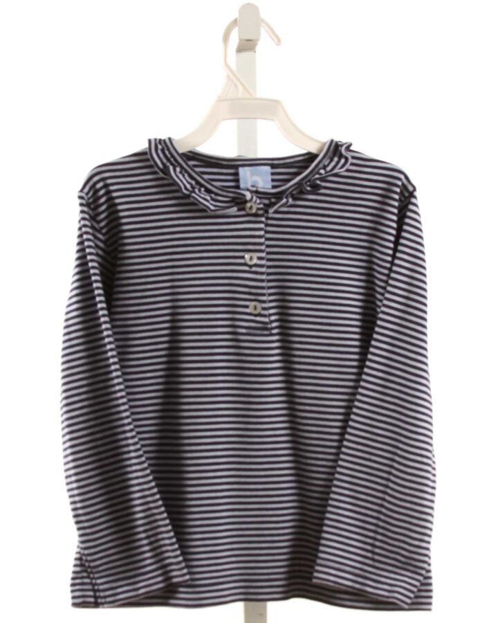 BELLA BLISS  NAVY  STRIPED  KNIT LS SHIRT WITH RUFFLE
