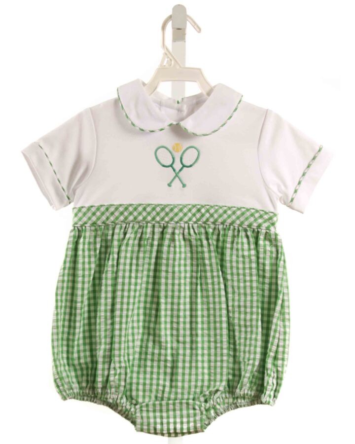 LITTLE ENGLISH  GREEN SEERSUCKER GINGHAM EMBROIDERED BUBBLE