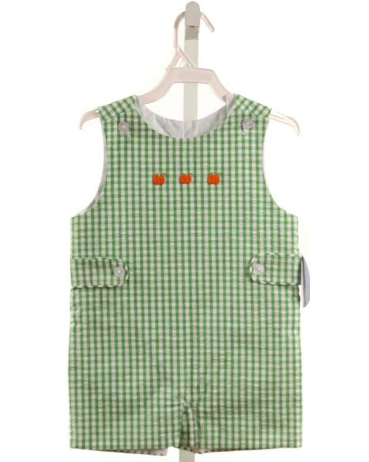 LITTLE ENGLISH  GREEN SEERSUCKER GINGHAM EMBROIDERED JON JON