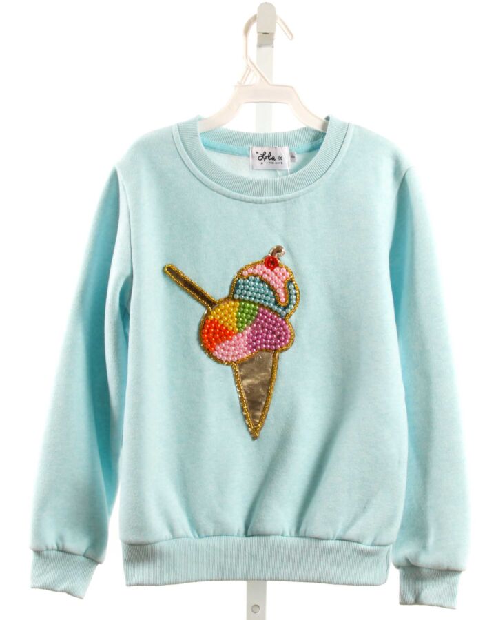 LOLA + THE BOYS  AQUA   APPLIQUED SWEATER