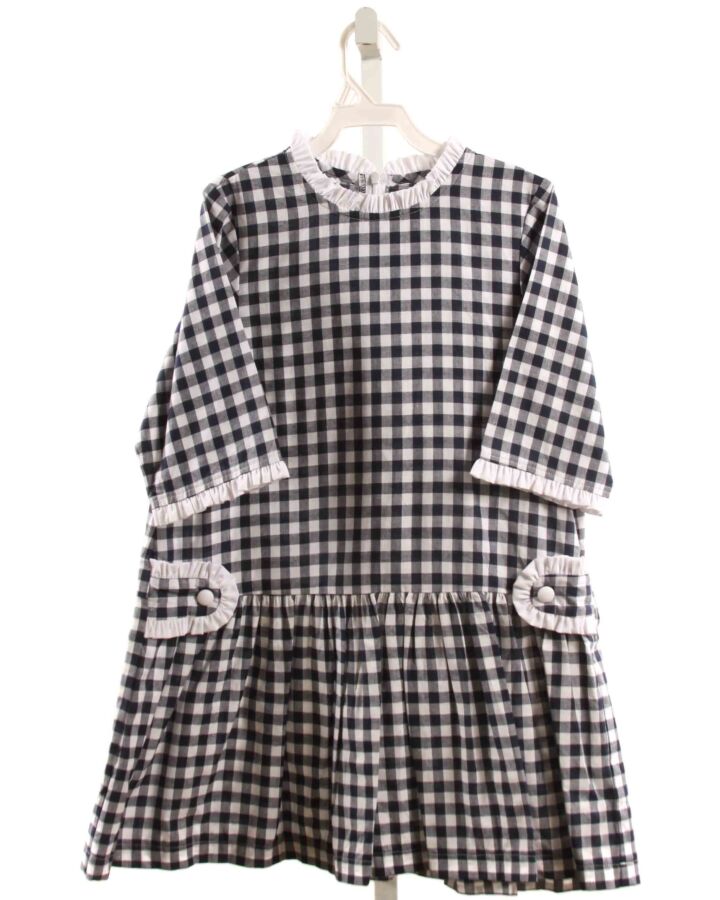 ANVY KIDS  NAVY  GINGHAM  DRESS WITH RUFFLE