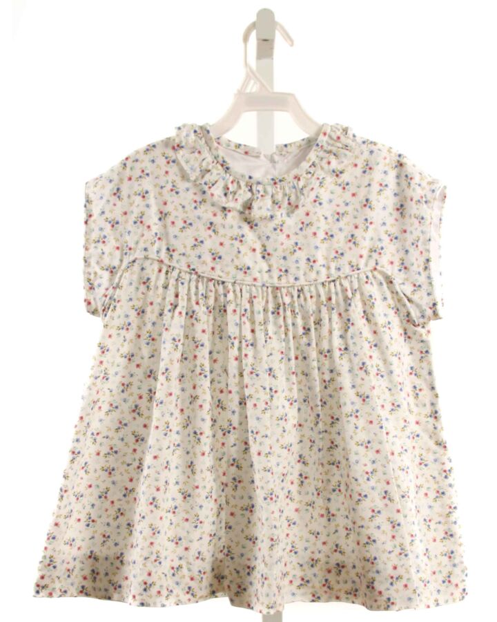 MARY & GRACE  WHITE LINEN FLORAL  SLEEVELESS SHIRT WITH RUFFLE