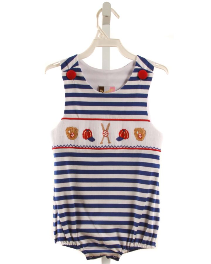 BANANA SPLIT  BLUE  STRIPED SMOCKED KNIT BUBBLE