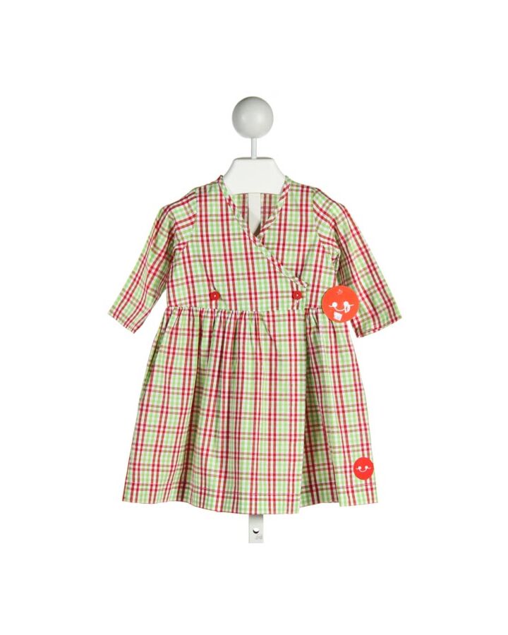 SMILING BUTTON  GREEN  PLAID  DRESS 