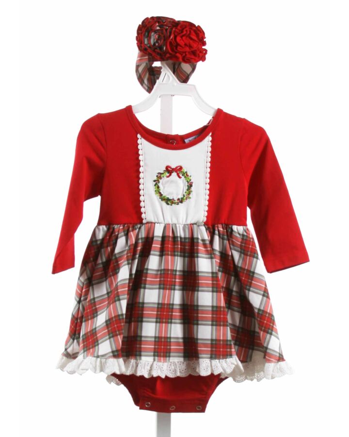 SERENDIPITY  RED  PLAID  BUBBLE WITH EYELET TRIM