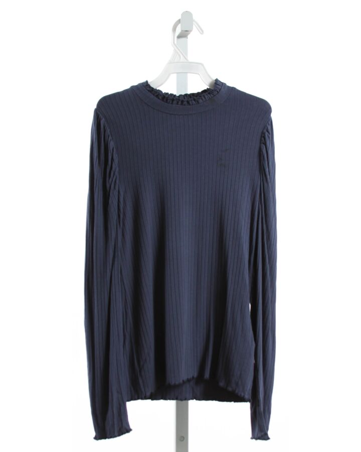 CREAMIE  BLUE  KNIT LS SHIRT WITH RUFFLE