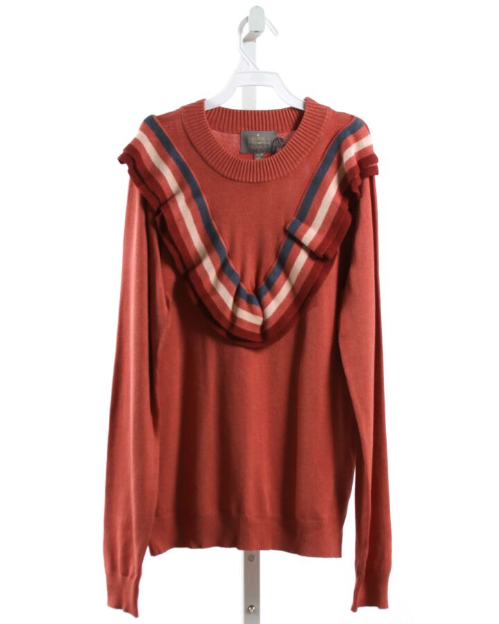 CREAMIE  RED KNIT   SHIRT-LS WITH RUFFLE