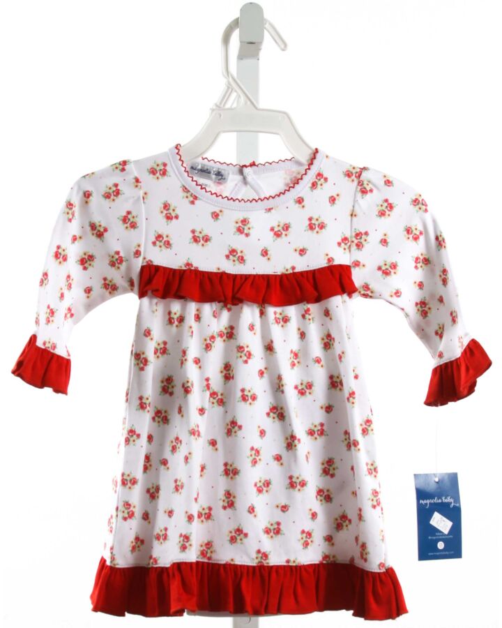 MAGNOLIA BABY  RED KNIT FLORAL  DRESS WITH RUFFLE