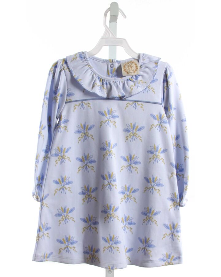 THE BEAUFORT BONNET COMPANY  BLUE KNIT  PRINTED DESIGN DRESS WITH PICOT STITCHING
