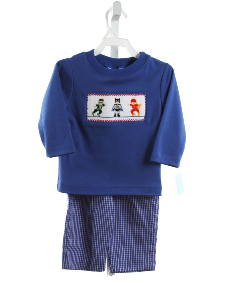 ANAVINI  BLUE KNIT GINGHAM SMOCKED 2-PIECE OUTFIT