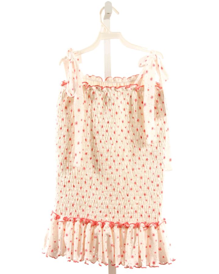 JAMES & LOTTIE  WHITE  FLORAL SMOCKED SLEEVELESS SHIRT WITH RUFFLE