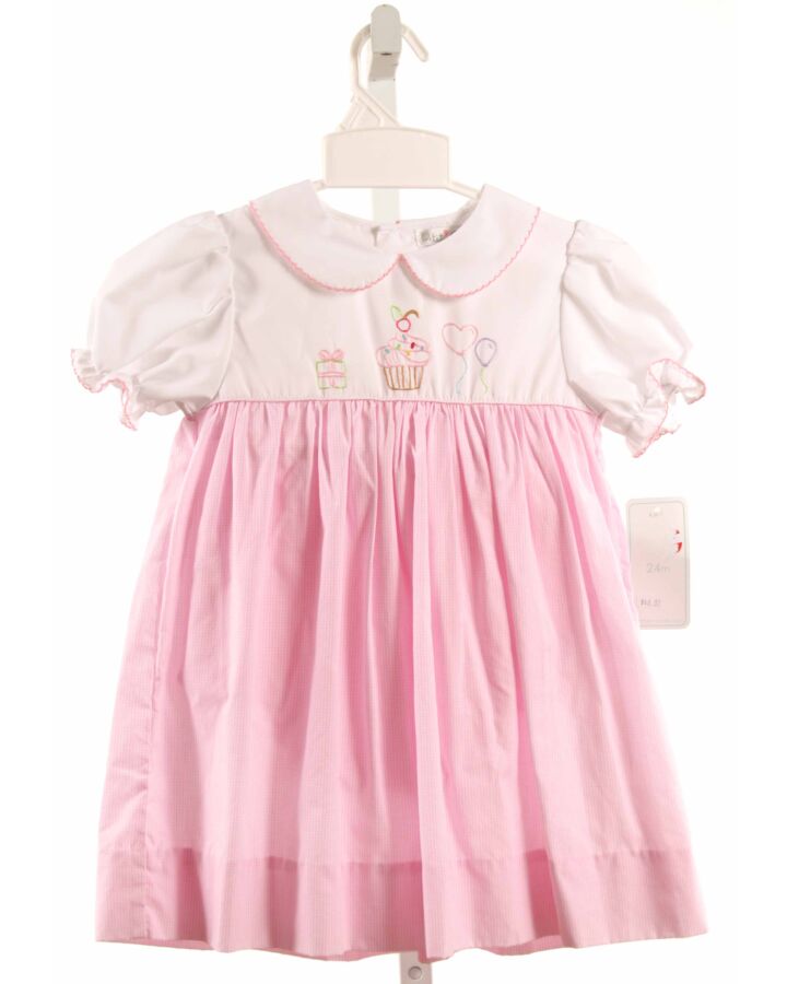 PETIT AMI  PINK   EMBROIDERED DRESS WITH PICOT STITCHING