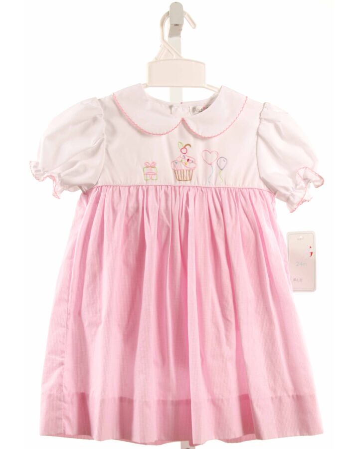 PETIT AMI  PINK   EMBROIDERED DRESS WITH PICOT STITCHING