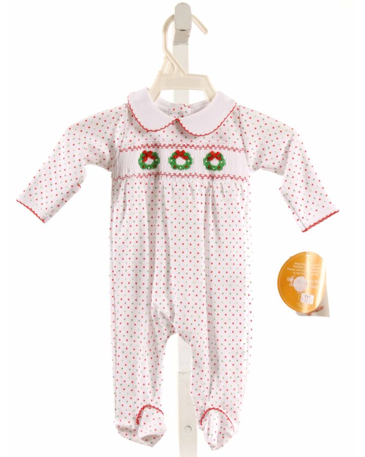 MAGNOLIA BABY  RED  POLKA DOT SMOCKED LAYETTE WITH PICOT STITCHING