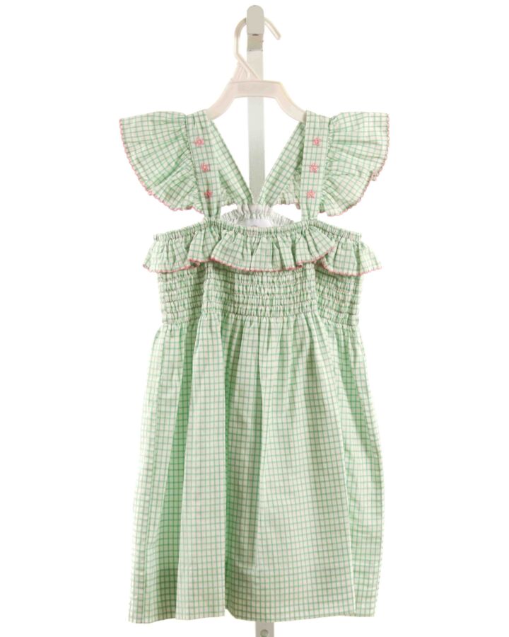 THE PROPER PEONY  GREEN  WINDOWPANE SMOCKED DRESS WITH PICOT STITCHING