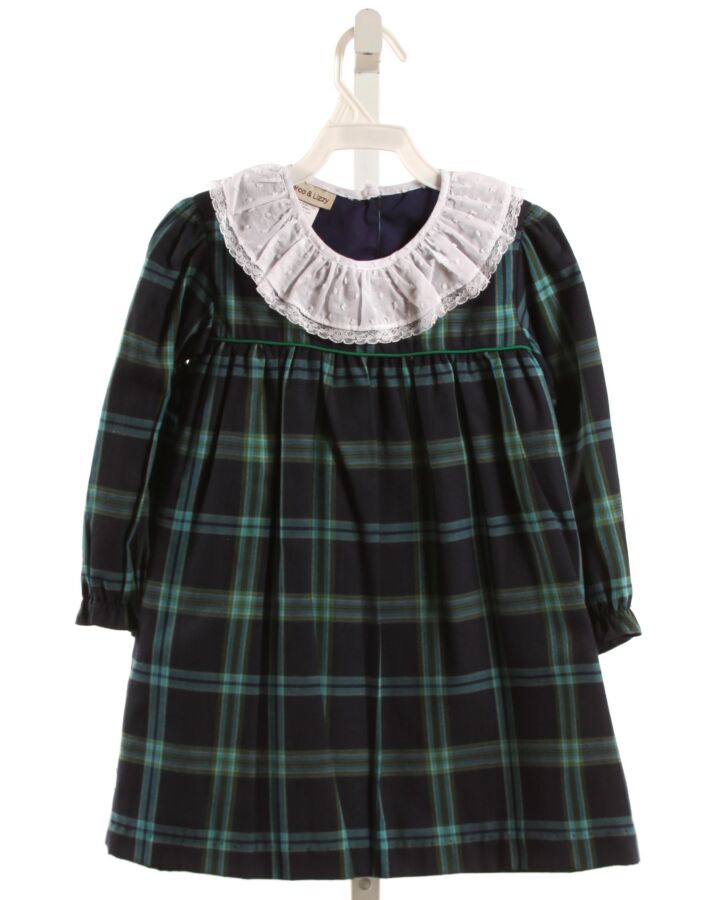 MARCO & LIZZY  NAVY  PLAID  DRESS WITH LACE TRIM