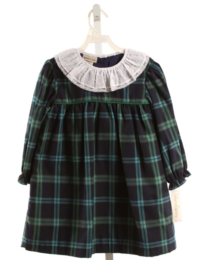 MARCO & LIZZY  NAVY  PLAID  DRESS WITH LACE TRIM