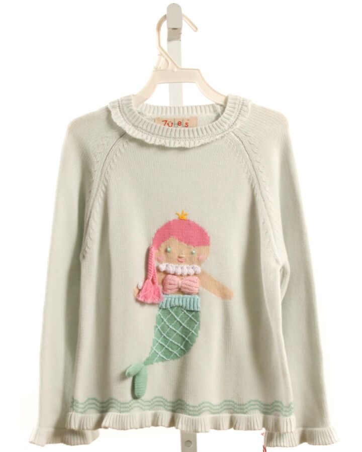 ZUBELS  LT BLUE   APPLIQUED SWEATER WITH RUFFLE