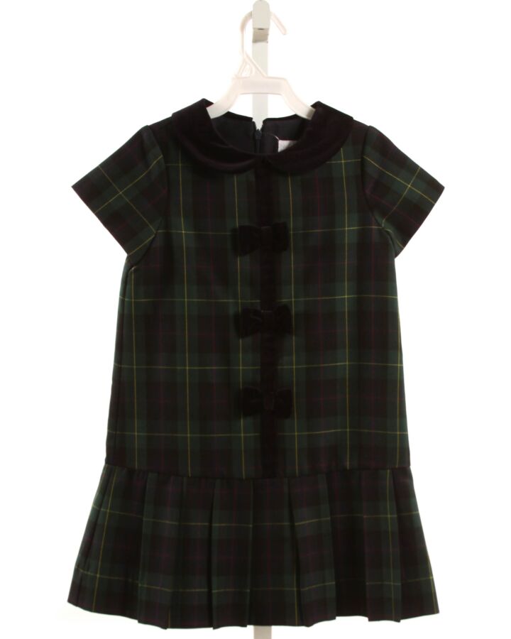 FLORENCE EISEMAN  FOREST GREEN  PLAID  DRESS WITH BOW