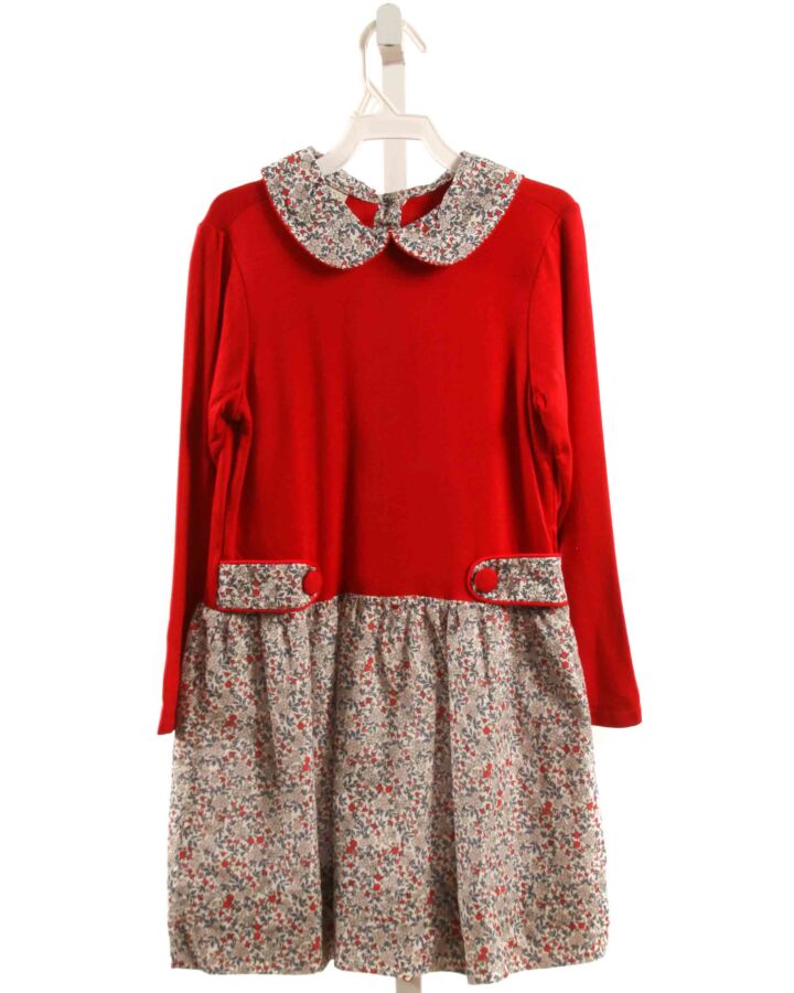 MARCO & LIZZY  RED  FLORAL  DRESS WITH PICOT STITCHING