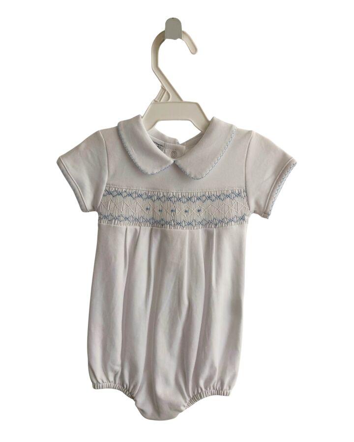 MAGNOLIA BABY  WHITE KNIT  SMOCKED BUBBLE WITH PICOT STITCHING