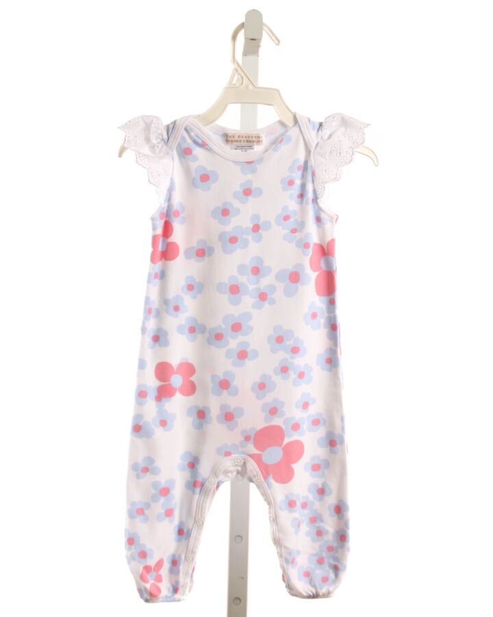 THE BEAUFORT BONNET COMPANY  LT BLUE  FLORAL  KNIT ROMPER WITH EYELET TRIM