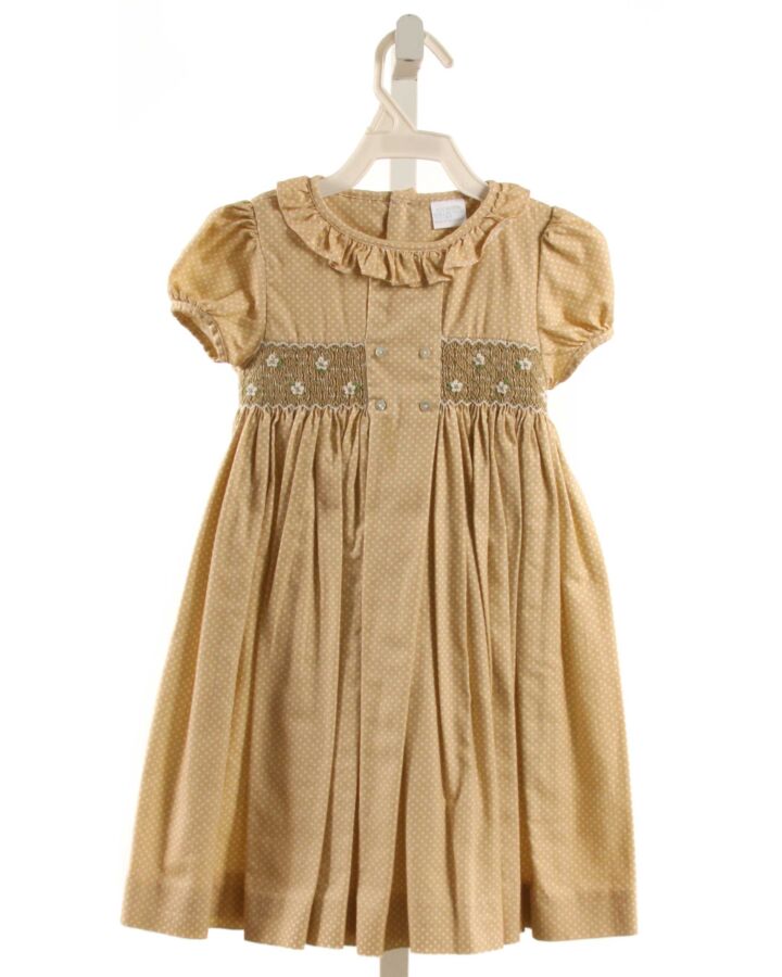 EDGEHILL COLLECTION  BROWN  POLKA DOT SMOCKED DRESS