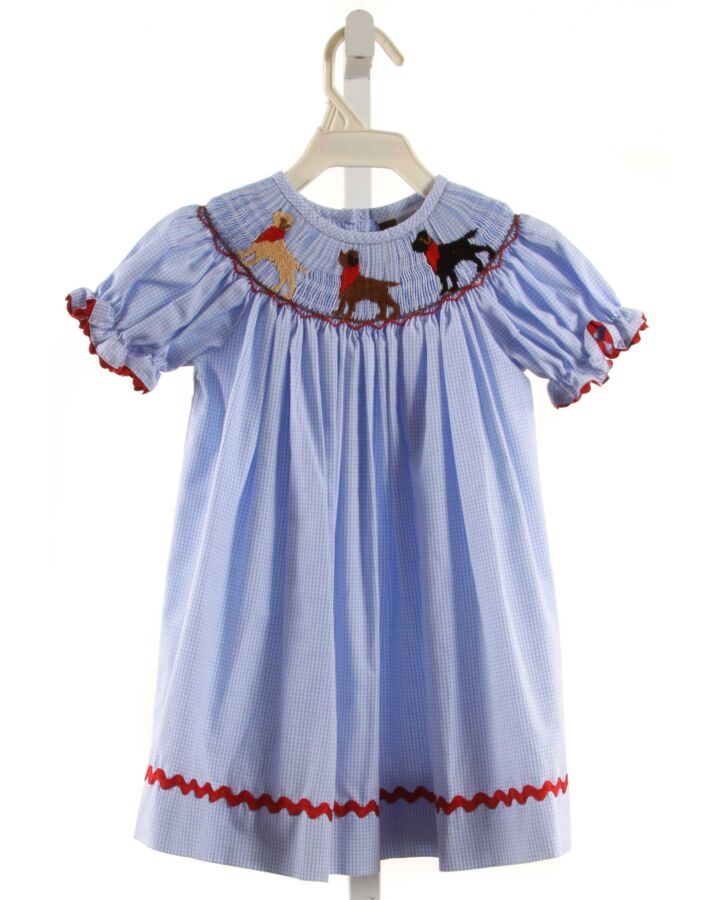 BANANA SPLIT  BLUE  GINGHAM SMOCKED DRESS WITH RIC RAC