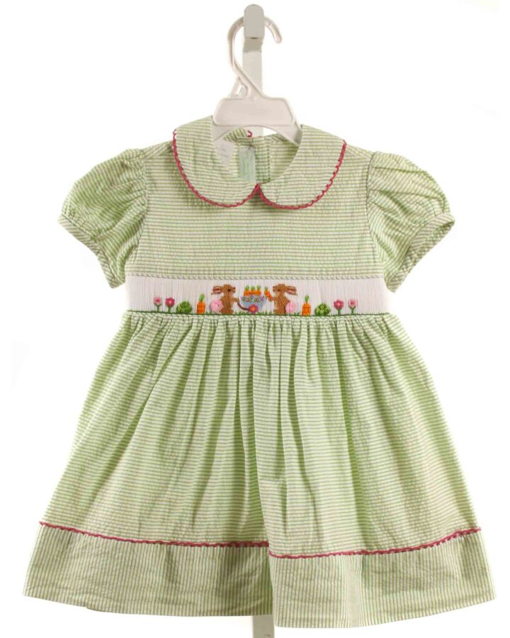 COLLECTION BEBE  GREEN SEERSUCKER STRIPED SMOCKED DRESS