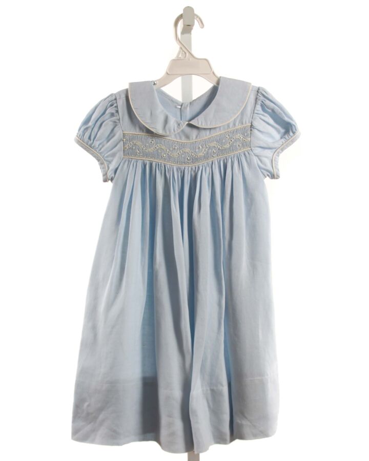 BEAUX ET BELLES  LT BLUE LINEN  SMOCKED DRESS