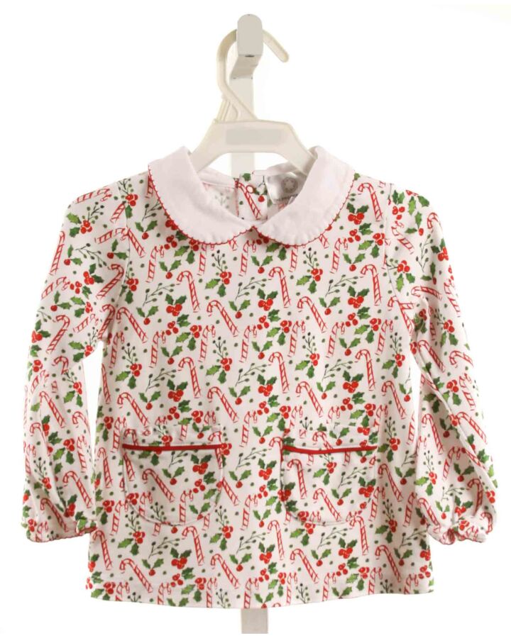 THE PROPER PEONY  MULTI-COLOR  PRINT  KNIT LS SHIRT WITH PICOT STITCHING