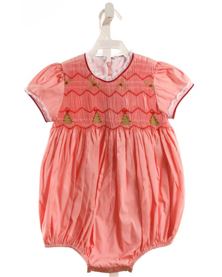 DONDOLO  PINK   SMOCKED DRESSY BUBBLE WITH LACE TRIM