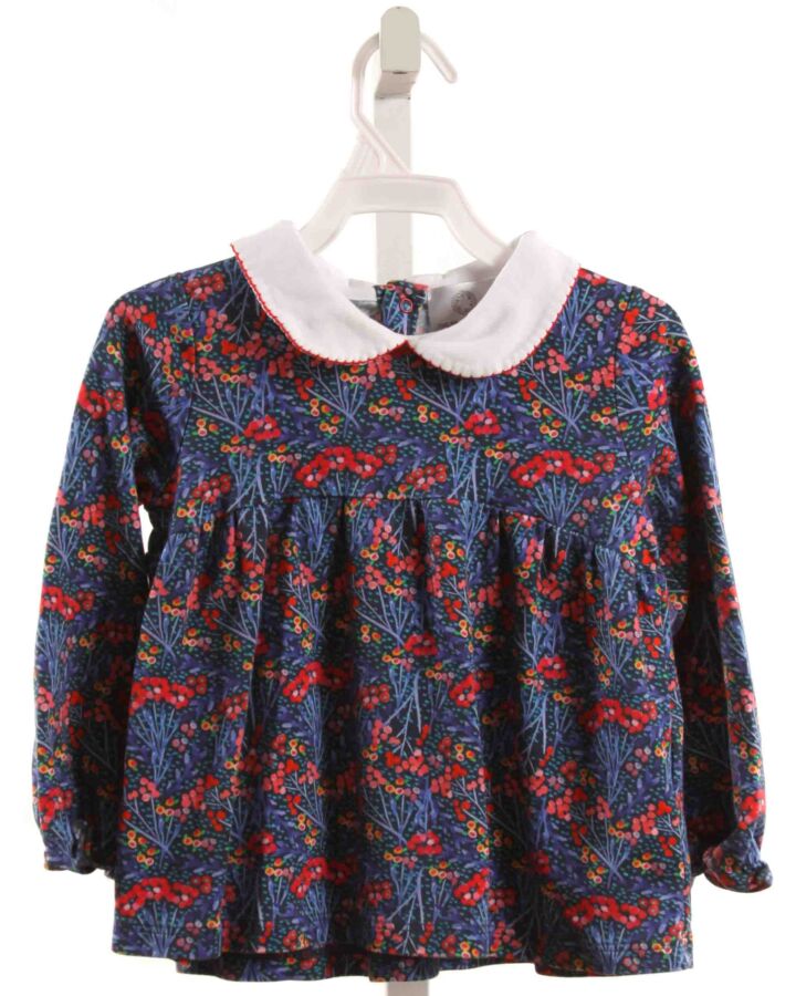 THE PROPER PEONY  BLUE  FLORAL  KNIT LS SHIRT WITH PICOT STITCHING