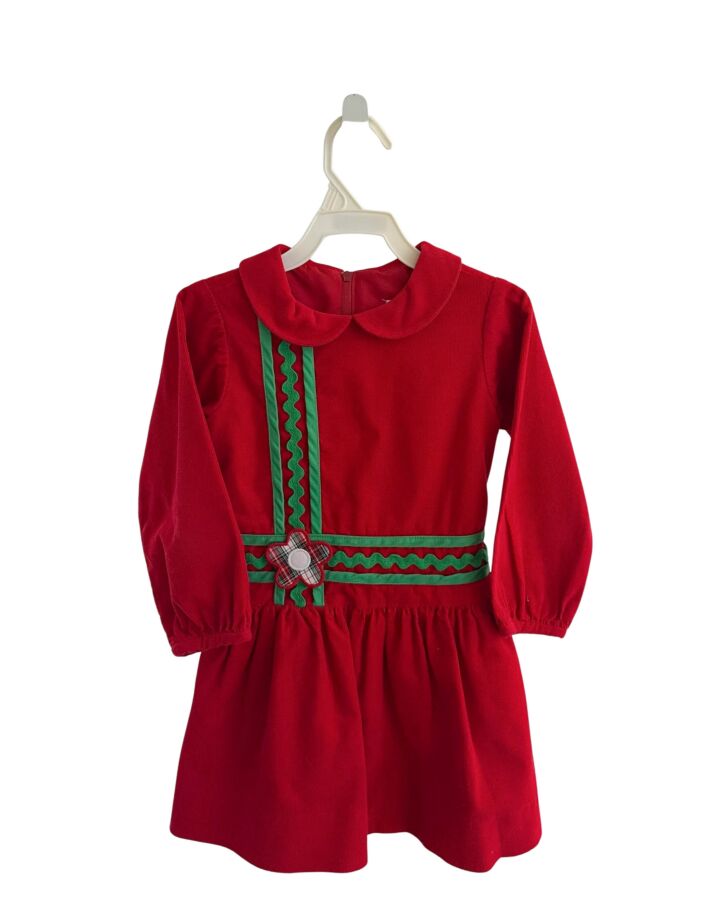 FLORENCE EISEMAN  RED CORDUROY FLORAL APPLIQUED DRESS