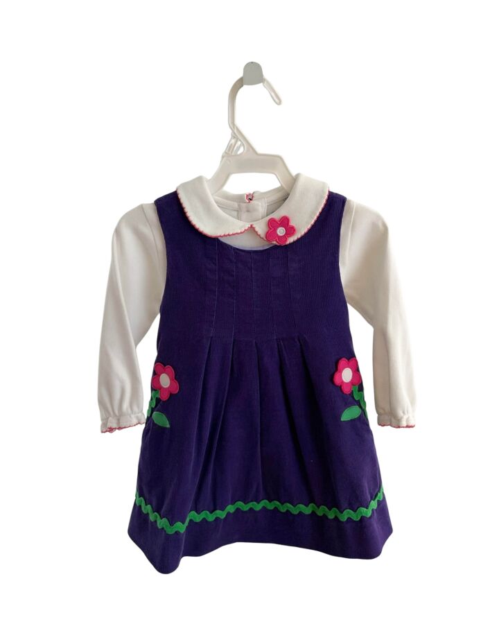 FLORENCE EISEMAN  PURPLE CORDUROY FLORAL APPLIQUED DRESS WITH PICOT STITCHING