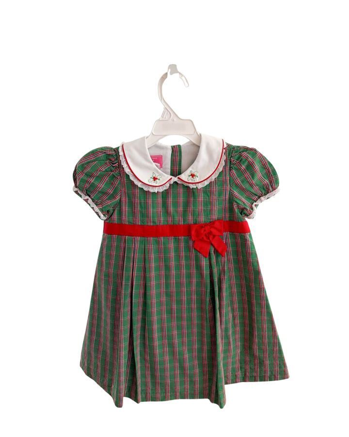 CLAIRE AND CHARLIE  GREEN  PLAID EMBROIDERED DRESS WITH LACE TRIM