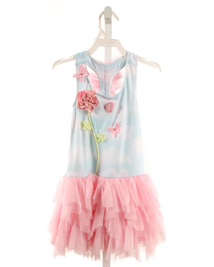 KATE MACK  PINK TULLE FLORAL APPLIQUED KNIT DRESS