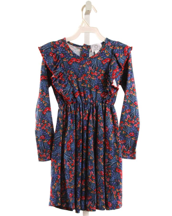THE PROPER PEONY  BLUE  FLORAL  KNIT DRESS WITH RUFFLE