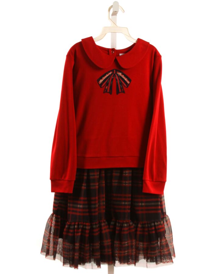 PATACHOU  RED TULLE PLAID  KNIT DRESS