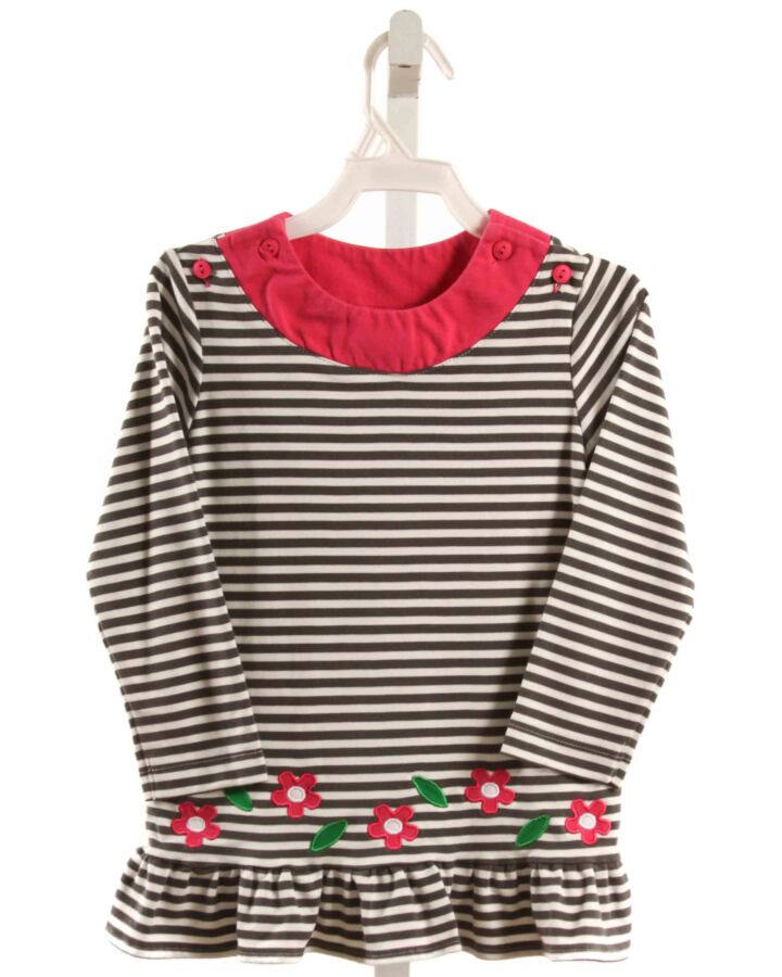 FLORENCE EISEMAN  BLACK  STRIPED APPLIQUED KNIT LS SHIRT WITH RUFFLE