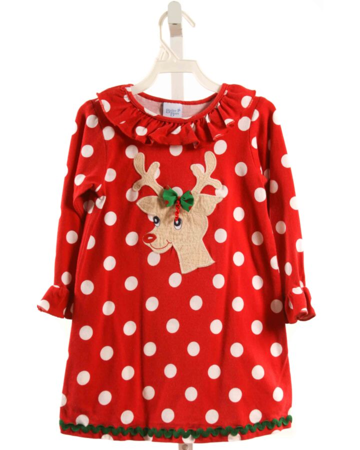 BAILEY BOYS  RED  POLKA DOT APPLIQUED KNIT DRESS WITH RUFFLE