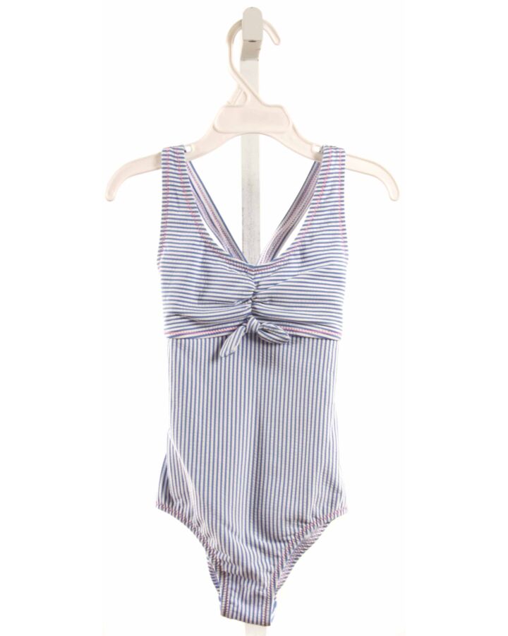LANDS' END KIDS  BLUE SEERSUCKER STRIPED  1-PIECE SWIMSUIT