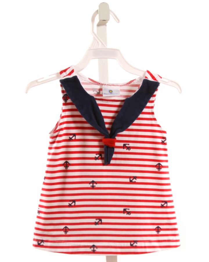 FLORENCE EISEMAN  RED KNIT STRIPED  SLEEVELESS SHIRT