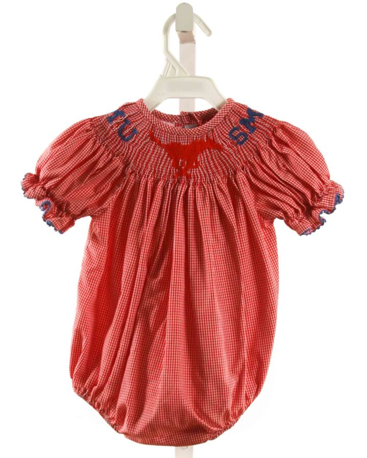 VIVE LA FETE  RED  GINGHAM SMOCKED BUBBLE WITH RIC RAC