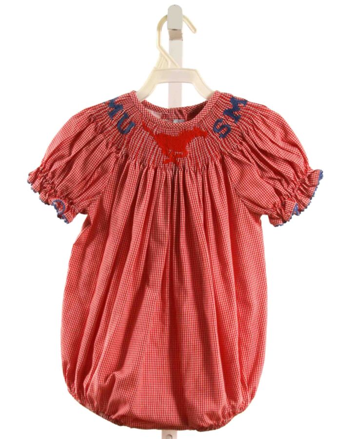 VIVE LA FETE  RED  GINGHAM SMOCKED BUBBLE WITH RIC RAC