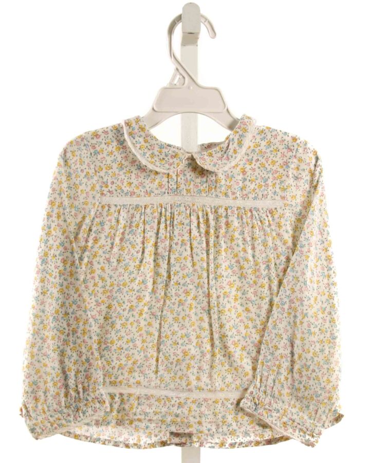 BABY BODEN  MULTI-COLOR  FLORAL  SHIRT-LS WITH LACE TRIM