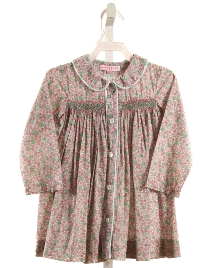 PEGGY GREEN  LT PINK  FLORAL SMOCKED DRESS