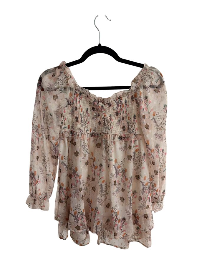 ALLISON + KELLY  LT PINK SWISS DOT FLORAL SMOCKED DRESS